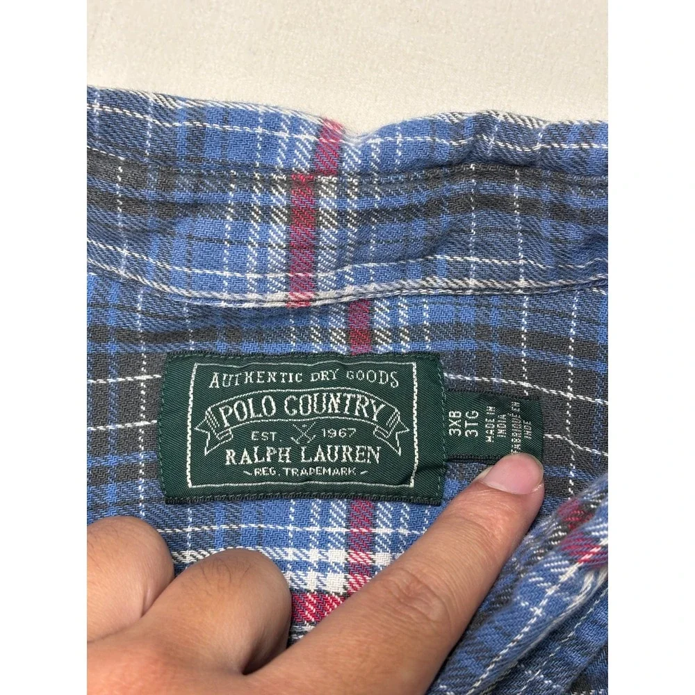 Polo Country Ralph Lauren Mens 3XB Blue Plaid Flannel Button-Up Pockets Shirt